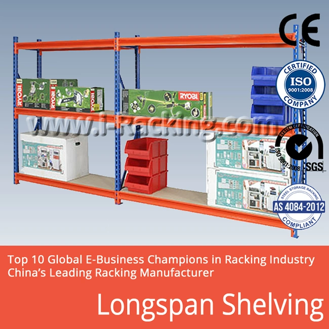 Iracking Metal Longspan Shelving for Industrial Warehouse Storage Solutions