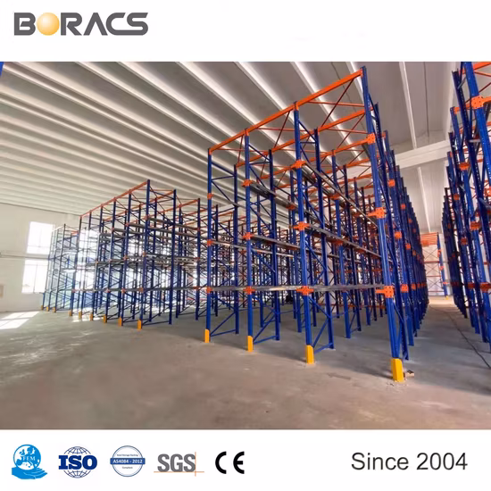 Acionamento de estantes de prateleira para trabalho pesado em sistema de estantes de rolos de paletes para armazenamento em armazém